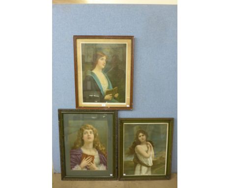 Three prints of ladies, framed