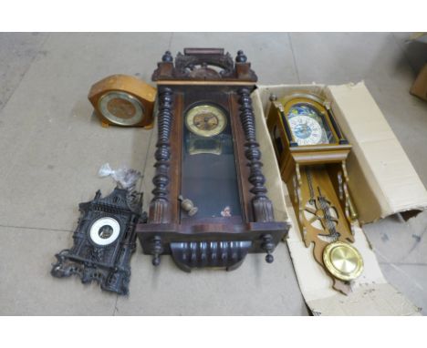 Assorted clocks and a barometer