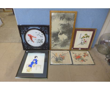 Six Chinese embroideries and silk prints
