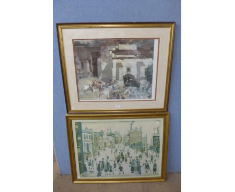 A Sir William Russell Flint print and an L.S. Lowry print