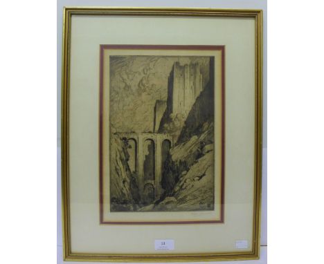 A signed Percy Lancaster (1878 - 1951) limited etching, The Assault, 31 x 22cms, framed