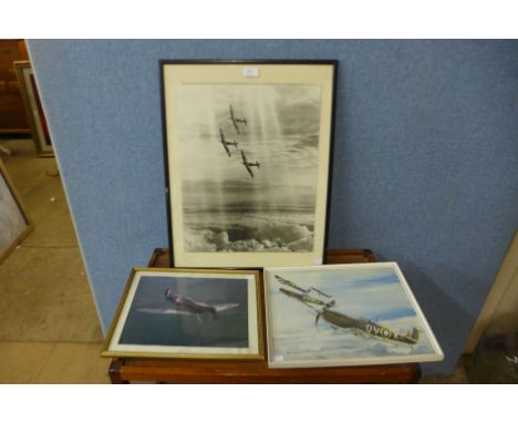 Three Spitfire prints, framed