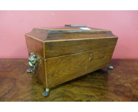 A George IV rosewood sarcophagus shaped tea caddy (converted to a jewellery box)