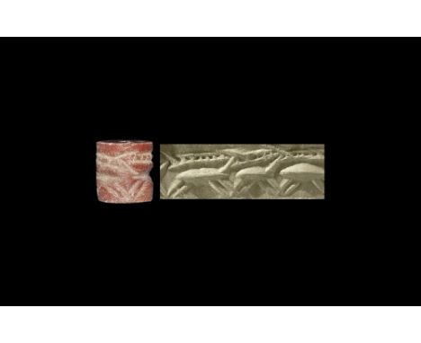 3000 BC. A marble cylinder seal with frieze of animals; accompanied by a museum-quality impression and typed and signed schol