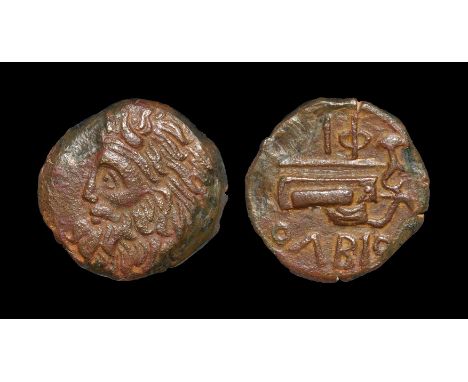 330-250 BC. Obv: bearded and horned head of the river-god Dniepr left. Rev: OLBIO legend above bowcase, bow and axe; issue ma