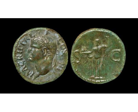 37-41 AD. Rome mint. Obv: M AGRIPPA L F COS III legend with head left wearing rostral crown. Rev: Neptune standing left, nake