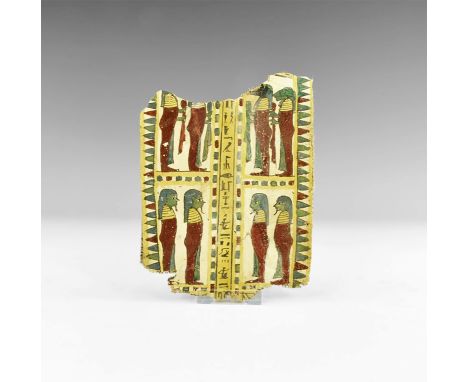 Late Period, 664-332 BC. A rectangular panel depicting in the upper four registers the Four Sons of Horus, below these are fo