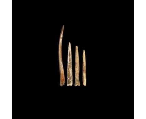 Neolithic, 5th-3rd millenium BC. Group comprising: four bone awls, each carefully fabricated. Property of a professional gent