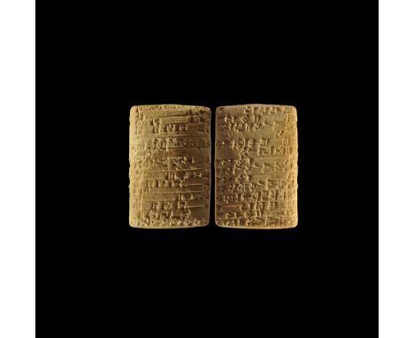2037 BC. A baked clay tablet with cuneiform text in columns. From a Swiss collection; London collection, formed in the 1980s.