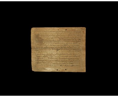 Dated 12 April, 340 AD. A bifacial wooden tabula made from atlas pine or cedarwood, with seventeen lines of Roman cursive scr