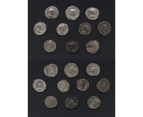 . Group comprising: Trajan, with Virtus standing right, left foot on helmet; Severus Alexander, with Sol standing left, holdi