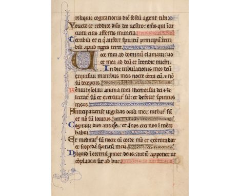 * Illuminated Leaf. A single leaf from a manuscript Psalter with illuminated initials, Northern France, early 13th century, 4