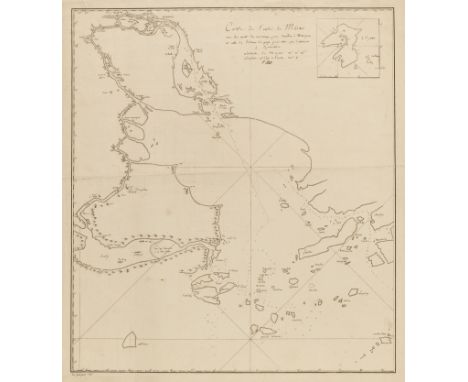 Macao. De Guignes (Chretien-Louis), Carte de l'entreé de Macao avec la route des vaisseaux pour se rendre à Waupum et celle d