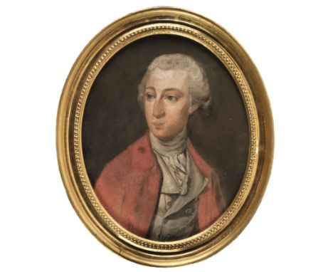 * English School. Portrait of a Gentleman in a Red Coat, circa 1800, an oval half-length portrait in gouache, 260 x 210 mm, f