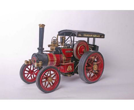 A Markie 1/10 scale live steam model Chandler Haulage  showman's engine, named Margret, in burgundy  livery and being gas fir