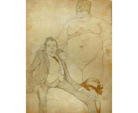A group of nine original erotic artworks, ink, watercolour and graphite, including a limited edition signed lithograph by Nan