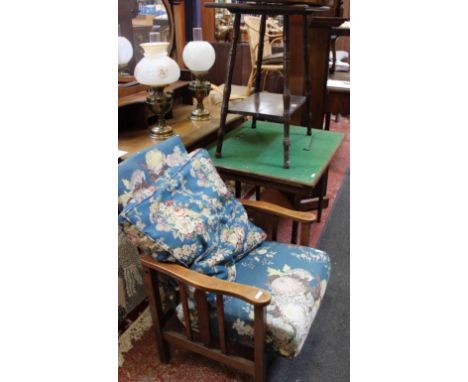 A card table, oak two tier table and two mirrors 