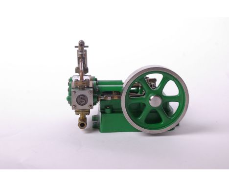 A Stuart model steam plant twin cylinder horizontal stationary and marine engine in green livery. 17cm