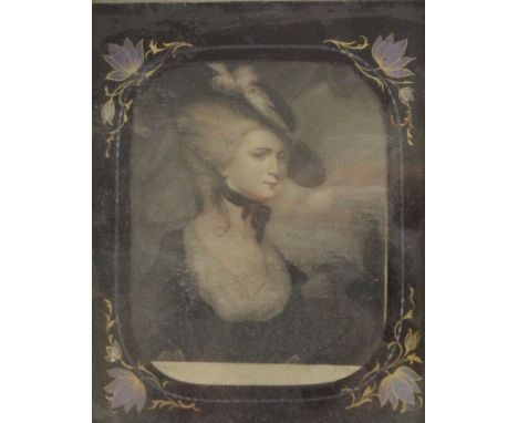A small portrait of an 18th Century lady, in a gilt gesso frame 15 x 12cm 