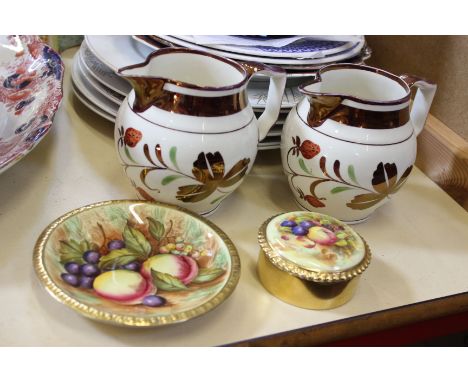 A mixed lot of glassware and ceramics to include wash bowl and jug, black glaze teapot and stand, nursery light, etc (sold as
