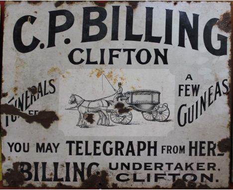 Three vintage advertising signs, a Clifton funeral parlour and tobacco (3) 