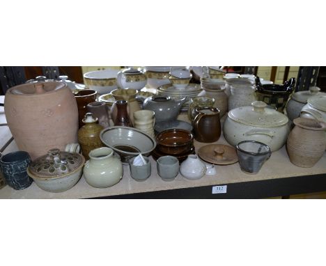 Three graduated pottery tureens and covers, sundry studio pottery to include a teapot, jug and vases