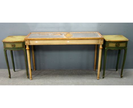 Pair of painted single drawers bedsides and a painted mirror topped console table (a/f)