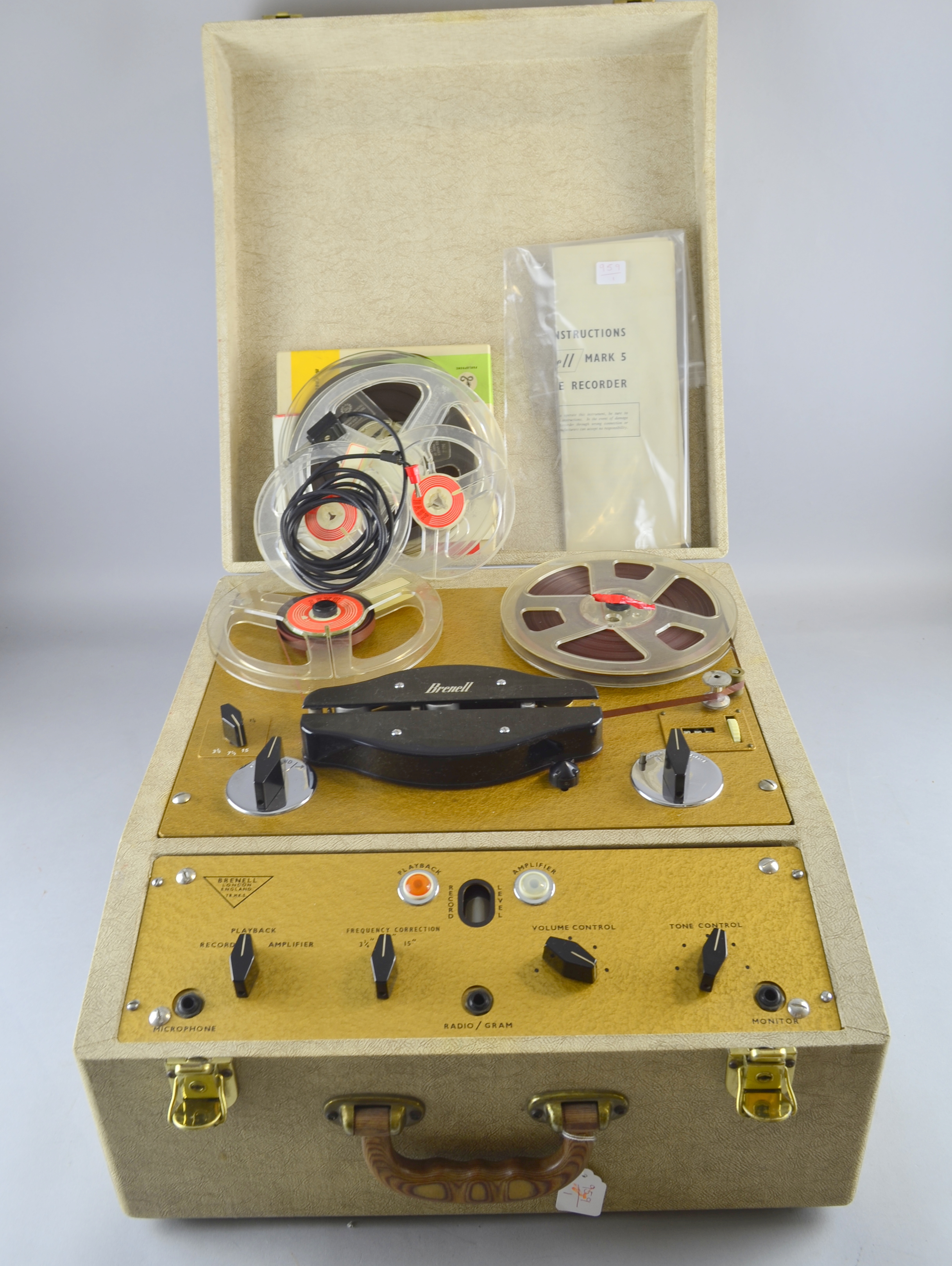 Brenell The Mark 5, series 2 Tape Recorder with manuals and tape reels