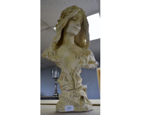 Art Nouveau style sculpture 'Springtime'5mm chip to stem of flower above right nipple, base with hariline crack from the 't' 