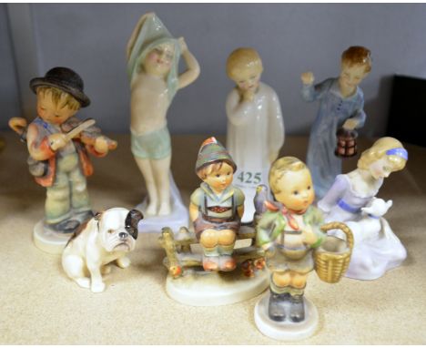 Four Royal Doulton figures, To Bed HN1805, Darling HN985, Mary had a little Lamb HN2048 and Wee Willie Winkie, Royal Doulton 
