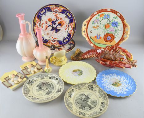 Royal Worcester blush ivory jug pair of Imari palette cabinet plates and other 19th century and later glass