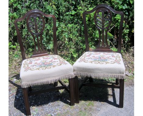 Set of six 19th century mahogany dining chairs with carved splat backs and tapestry seats, 