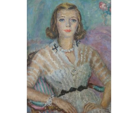 Cathleen S Mann (1896-1959) Portrait of a lady seated, oil on canvas, signed and dated 1931, unframed, 76cm x 63cm