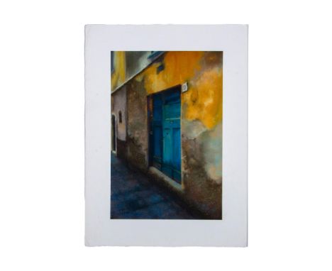 Limited edition reproduction and signed by artist. Features a blue door. Artist and limited edition number at the lower left.