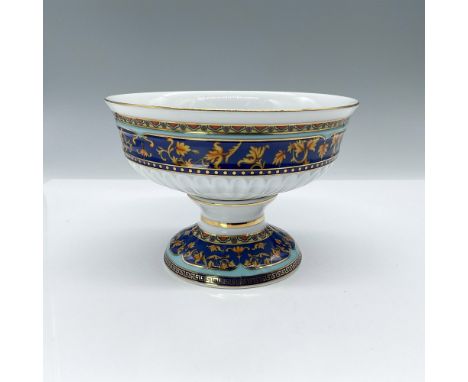 A gorgeous small fruit bowl with royal blue, light blue, and orange decoration embellished with gold gilt. Casa Elite, T. Lim