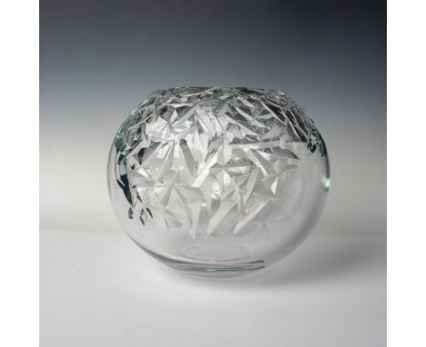 A contemporary extra large clear globular-shaped vase. Shown with an asymmetrical motif at the top. Orrefors marked. Artist e
