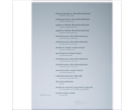 Large original silkscreen on paper entitled Song of the Peruvian Tribe of the Machiguenguas-from the novel El Hablador (The S