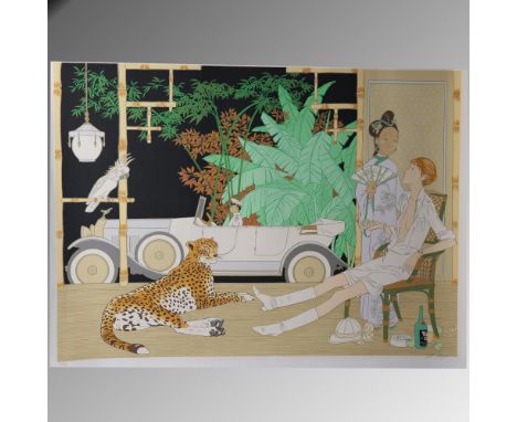 Monumental size original color serigraph entitled White Rolls Royce by Classically trained and Surreal imagist Philippe Noyer