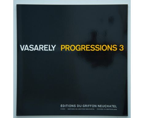Progressions 3 is a complete portfolio of eight heliogravures by Hungarian-French Op Art pioneer Victor Vasarely. On verso of