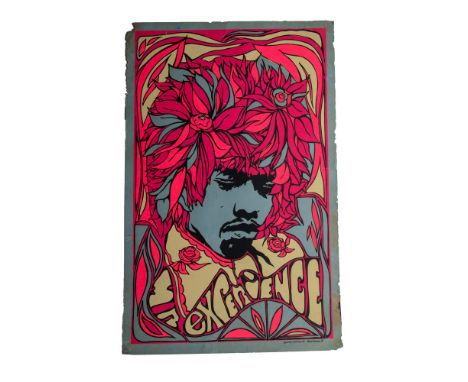 Original black light color silkscreen poster featuring .Jimmy Hendricks as Mr. Experience for his 1967 tour. This outstanding