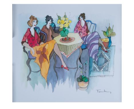 Vibrant ready-to-frame color serigraph on wove paper entitled Blissful Moments by Post-Impressionist artist Itzchak Tarkay ma