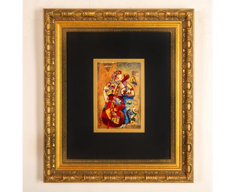 Original color serigraph on wove paper entitled The Bassist by Israeli artist Levi Dorit. Signature on lower left: L. Dorit. 