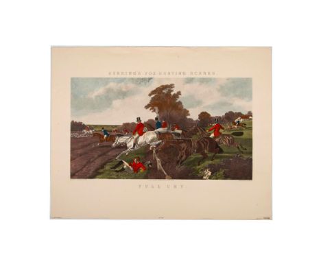 A 20th century engraved print after John Frederick Herring Sr. original 19th century foxhunting painting titled Full Cry. Dep
