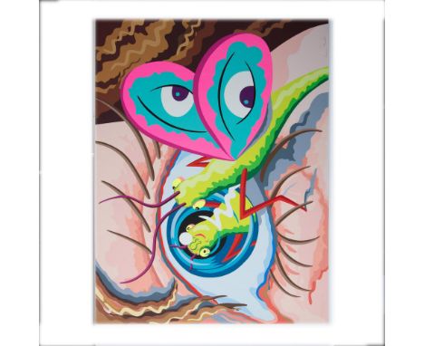 Pop-Surrealist original silkscreen on paper entitled Eyes Like a Butterfly by American film director, animator and painter Su