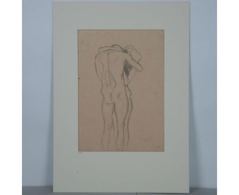 Nus Enlaces (Couple Embracing) is a gorgeous black and white lithograph on paper after the original drawing by Vienna Secessi