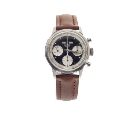 HEUER Carrera Dato Triple Date Panda Dial Ref 2547, 60's, for men/Unisex. Stainless steel case. Black and white panda dial wi