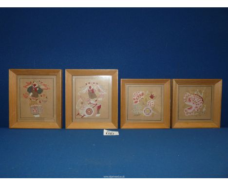 A set of four framed Chinese paper cut-out designs (Folk Art), two being 6" x 5 1/2", the other two 5" square.