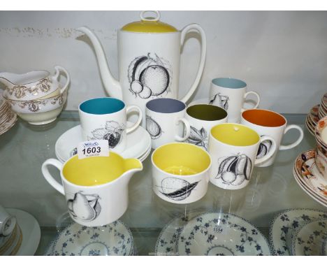 A Wedgwood "Susie Cooper" coffee set decorated with black fruits.