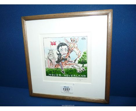 A framed and mounted Chris Duggan (Times cartoonist) Ink and watercolour Cartoon illustrating Michael Jackson riding a giraff