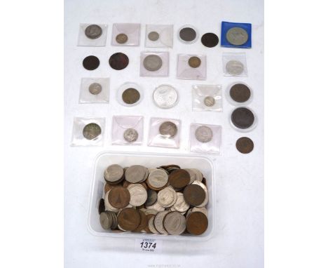 An Anniversary of The Moon Landings USA fine silver 50 dollar coin, a cartwheel penny, and a quantity of Irish coins.